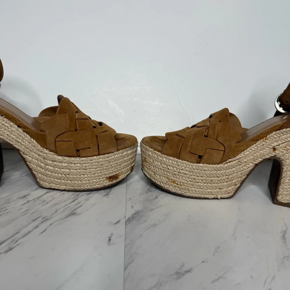 Marc Fisher Oleta Brown Suede Espadrille Platform Heeled Sandal 8 1/2 M